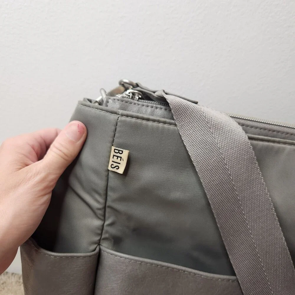 Beis The Diaper Bag Grey Tote Bag Pockets Shoulder Strap Crossbody Large